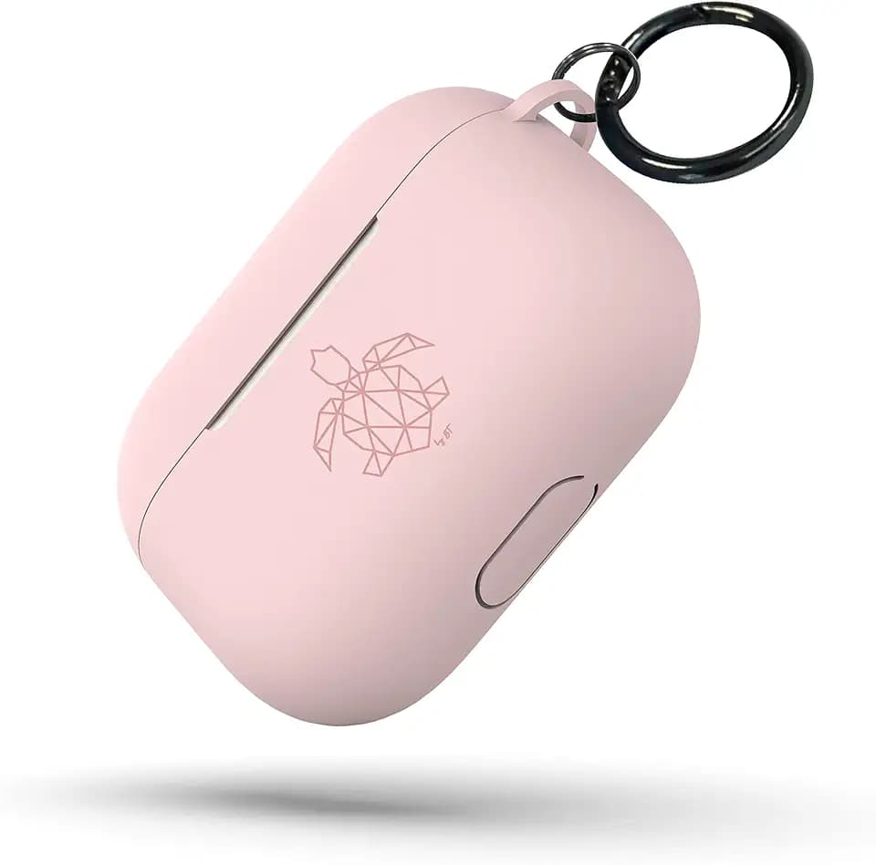 turtleandcase Silikonhülle Kompatibel mit AirPods Hülle | Stoßfeste Schutzhülle | mit Karabiner | Unterstützt kabelloses Laden für AirPods (AirPods Pro, Sand Pink)