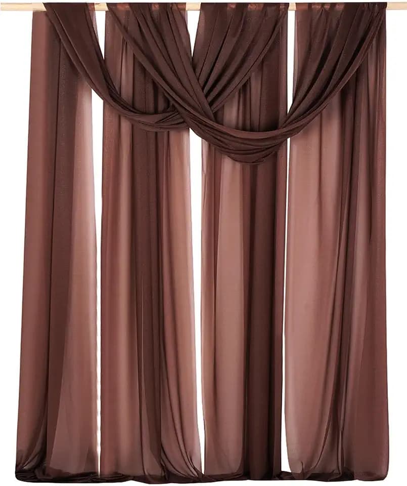 2 Panels 18Ft Wedding Arch Draping Fabric, Sheer Polyester Arch Drapes for Wedding Party Backdrop, Slightly Shimmery, Chocolate Brown