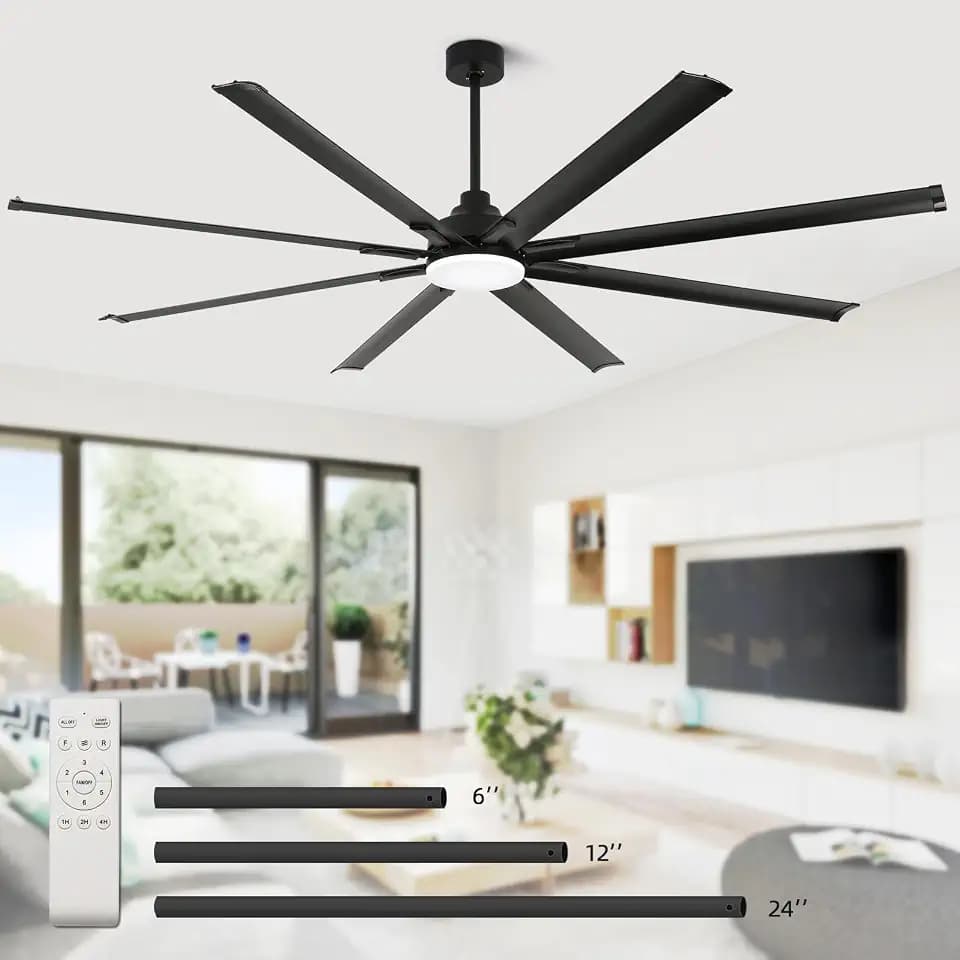 96 Inch Industrial Ceiling Fan with Light and Remote Control, Large Ceiling Fans with 8 Reversible Aluminum Blades, 3CCT, 6-Speed,Commercial Ceiling Fan for Porch/Garage/Shop