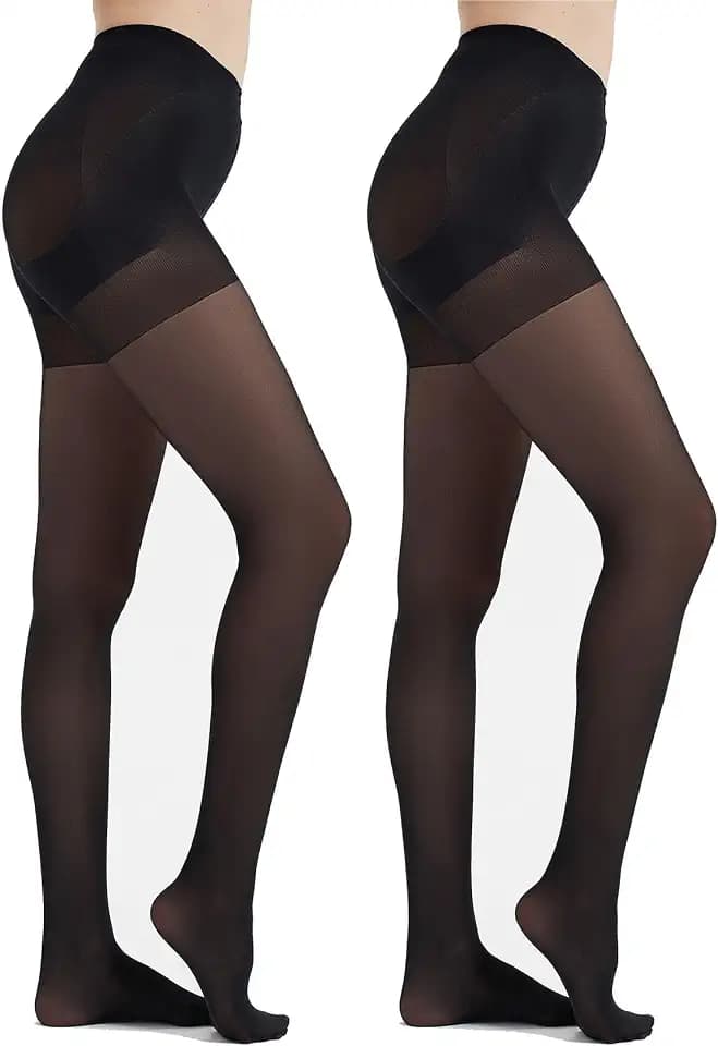 Citystl 2 Pack Black Tights for Women, 40D Control Top Butt-Lift Pantyhose