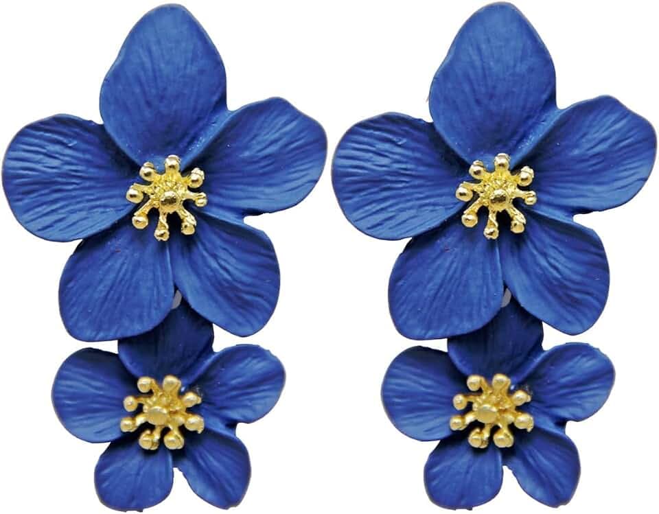 Flower Dangle Earrings Boho Layered Floral Petal Drop Earrings Statement Stud Earring for Women