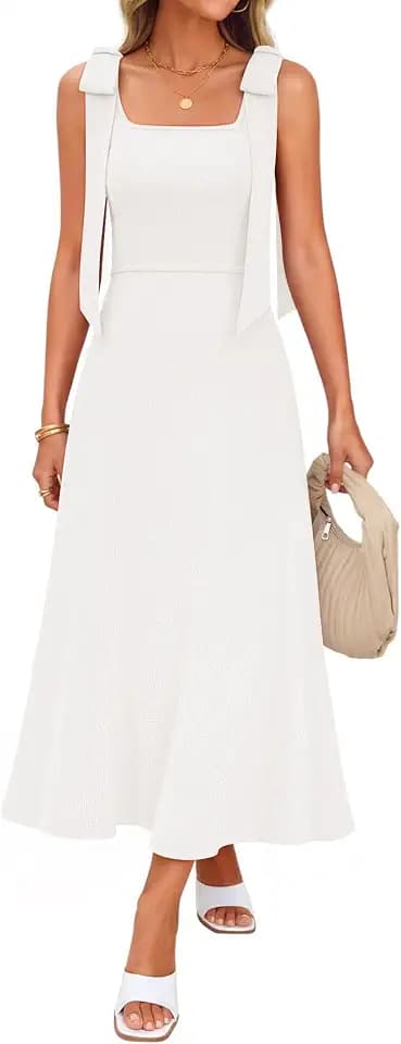ZESICA Womens Summer Sleeveless Knitted Midi Sweater Dress