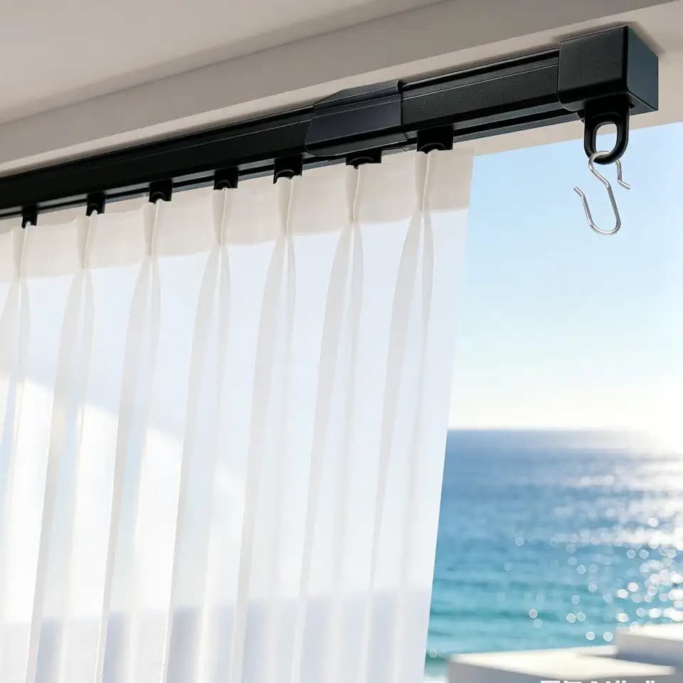 15FT Retractable Ceiling & Wall Mount Curtain Track with Hooks – Heavy Duty Telescopic Main Rail for Room Divider, Wardrobe, RV, Hospital, Living Room & Bathroom (Black)