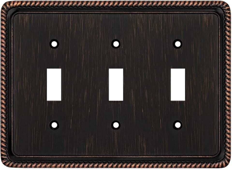 Henne Bery Rope Edge Decorative Wall Plate Switch Plate Outlet Cover (Triple Toggle, Aged Bronze)