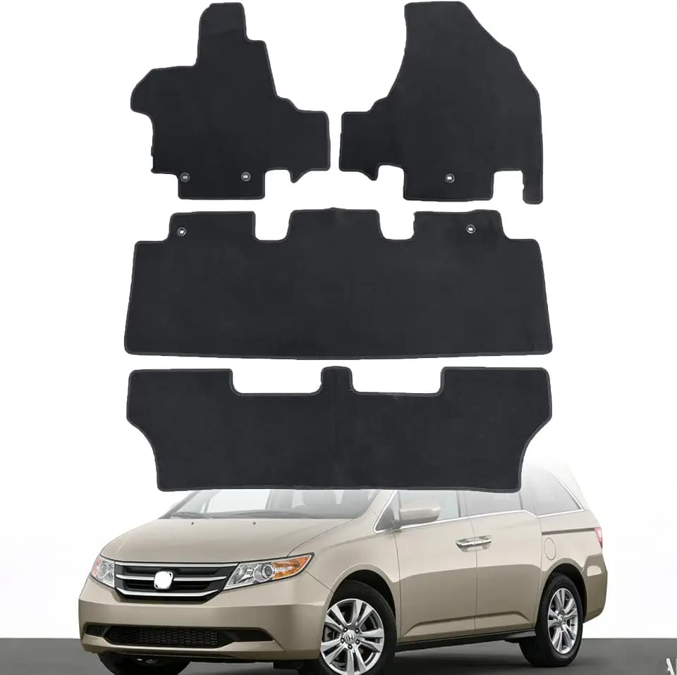 GXARTS Car Floor Mats Carpet Full Set All-Weather Protect Compatible with Honda Odyssey 2011 2012 2013 2014 2015 2016 2017 | Waterproof Black Car Mats with Anti-Slip Buckle
