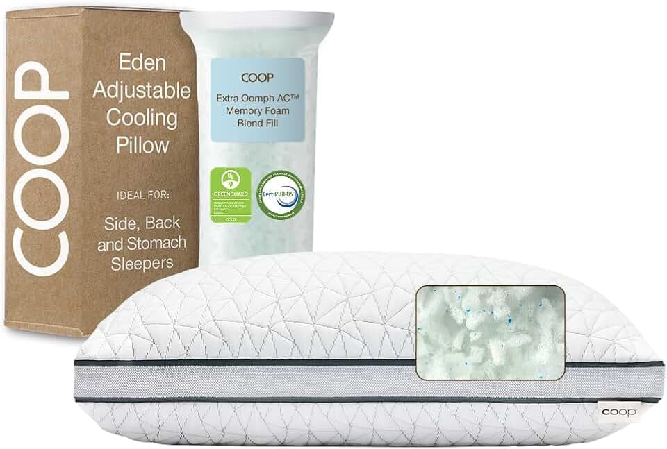 Coop Home Goods Eden Cool verstellbares Kissen, King-Size-Größe, Verstellbarer Memory-Schaum mit Gel-Infusion, weicher, atmungsaktiver Lulltra-Stoff, ideal für alle Schläfer,
