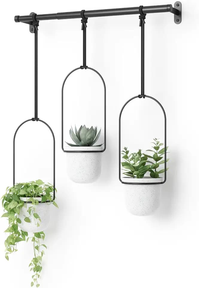 Umbra Triflora Hanging Planter, Indoor Herb Garden, Set of 3, White/Black