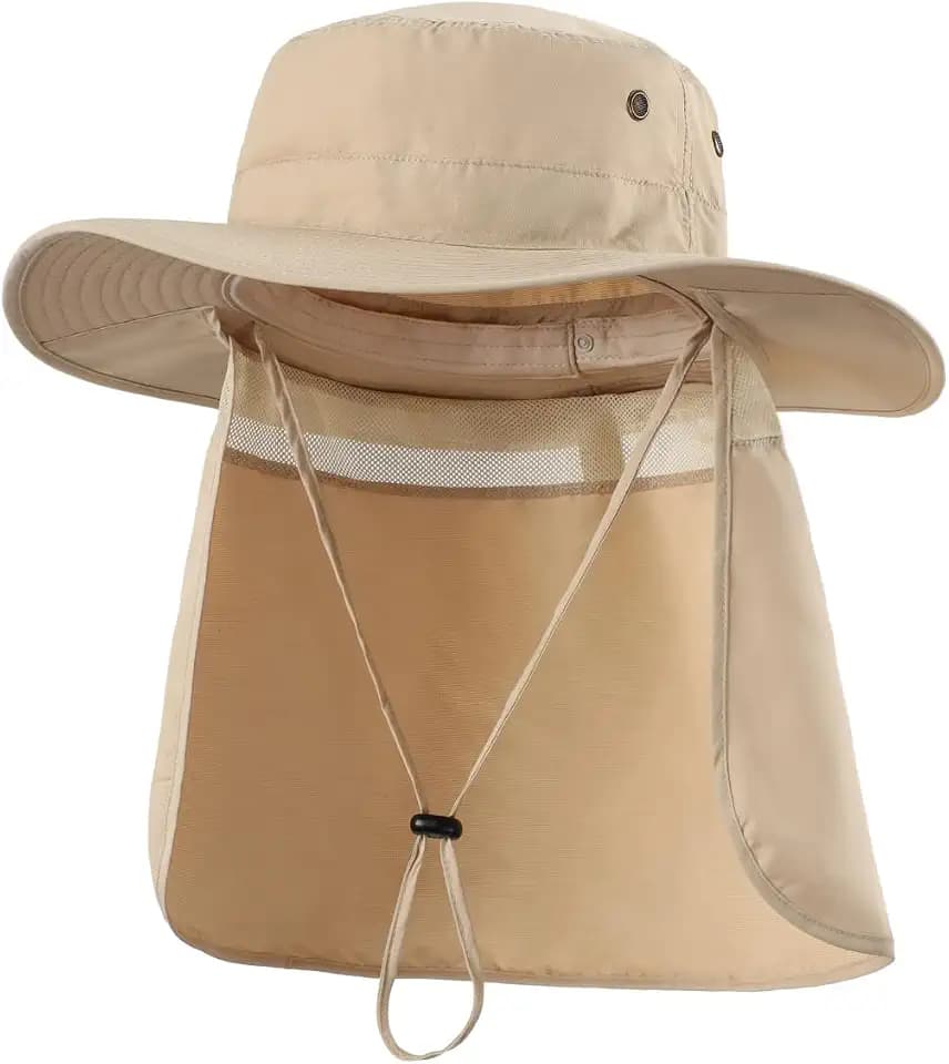 Herren UPF 50+ breiter Krempe Sonnenhut mit Nackenklappe UV-Schutz Netzstoff Safari-Hut Angelhut