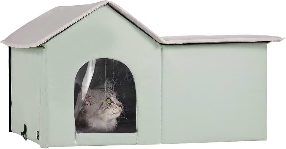VEVOR Katzenhütte 67x56x41 cm, Katzenhaus 18 W, Katzenhöhle, Katzenunterschlupf aus 600D Oxford-Gewebe mit Beheiztem Kissen, Temperaturerhöhung bis 20 °C, für den Winter, grün (groß)