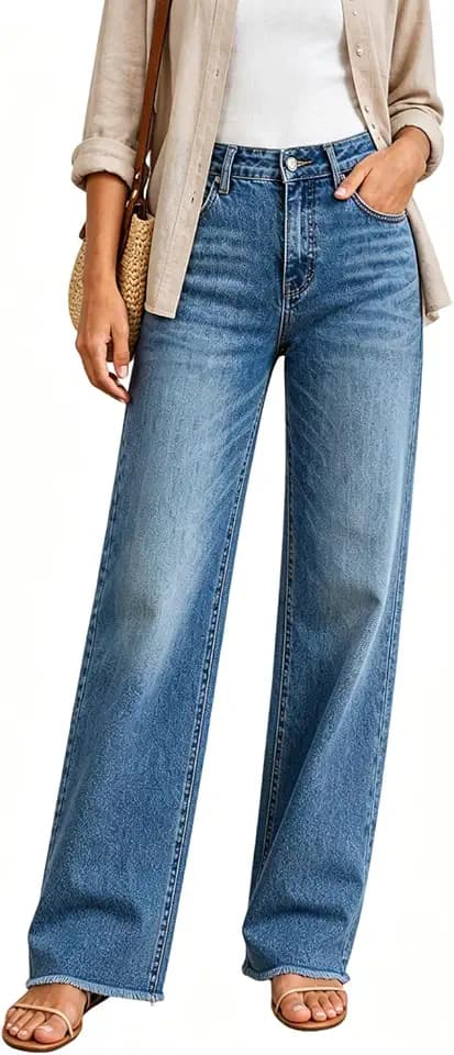 Women's High Waisted Stretchy Straight Leg Jeans Tummy Control Pants (US, Numeric, 16, Regular, Short, Blue)
