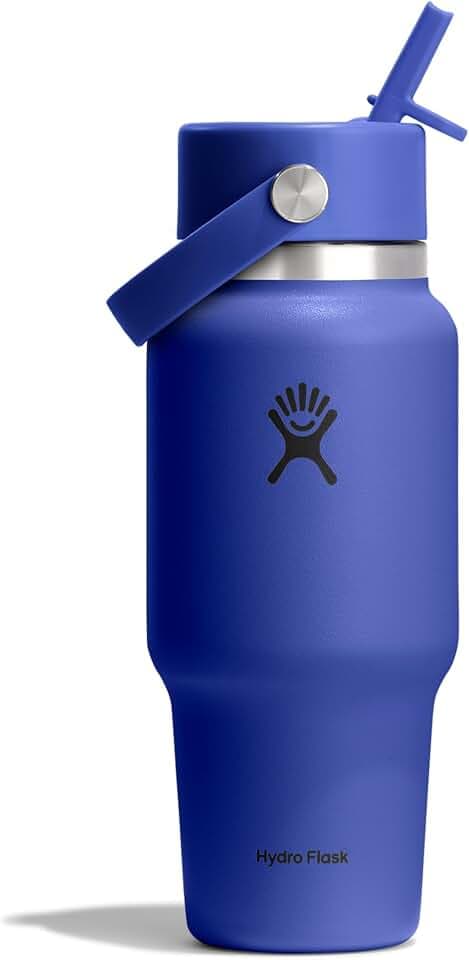 Hydro Flask – Wide Flex Straw Travel Bottle 710ml (24 oz) | Auslaufsicher, isoliert, passend für Getränkehalter – Kalt 24 Std. – Flex Straw Cap – Capri Blue