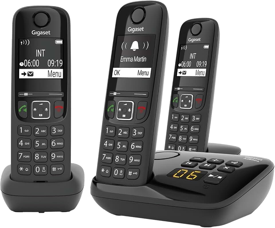 Gigaset AS690A Trio 3 DECT-Telefone mit Anrufbeantworter, Schwarz