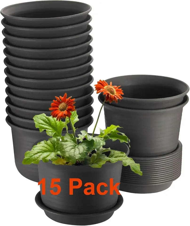 ZOUTOG 𝟏𝟓 𝑷𝒂𝒄𝒌 𝑷𝒍𝒂𝒏𝒕 𝑷𝒐𝒕𝒔, 6 inches Plastic Planters with Drainage Hole and Tray, Plants Not Included