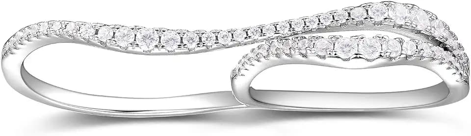 espere Rhodium Plated Sterling Silver 925 Double Finger Ring for Women