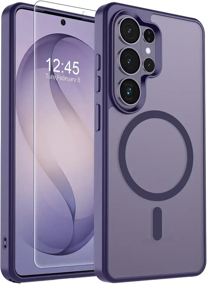 SUPFINE Magnetic for Samsung Galaxy S26 Ultra Case with Screen Protector, (Built-in Magnets) (Military Grade Drop Protection) Slim Translucent Shockproof Phone Case,Dark Purple