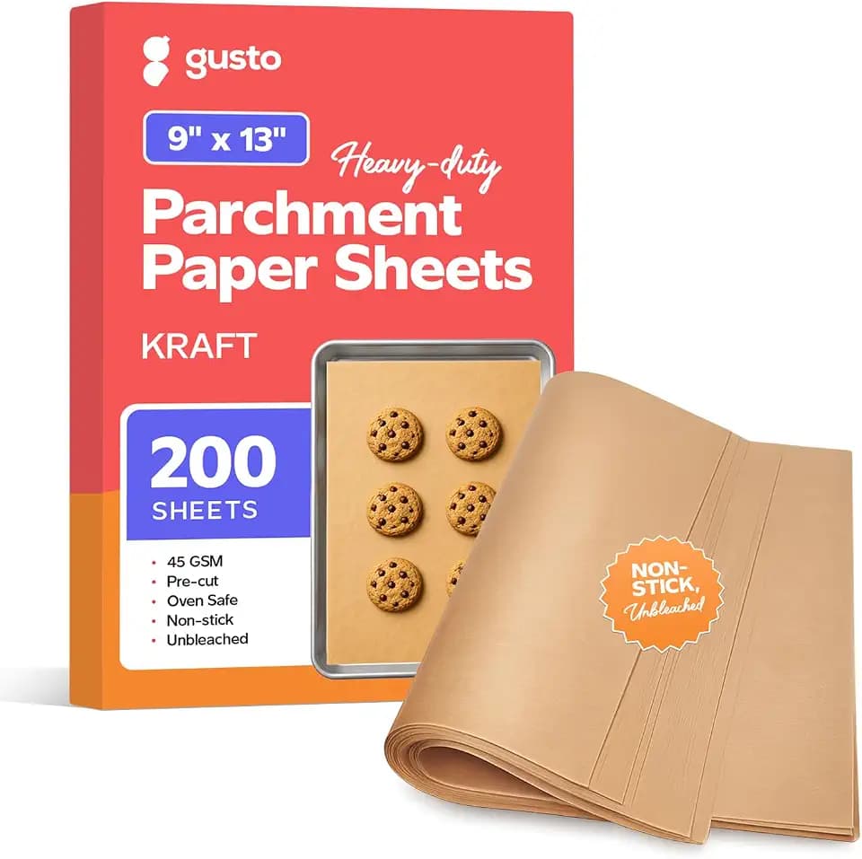 GUSTO [9 x 13 Inch - 200 Count] Pre-Cut Parchment Paper Baking Sheets, Non-Stick, Unbleached, Parchment Paper Sheets for Baking & Cooking - Kraft (Formerly Comfy Package)