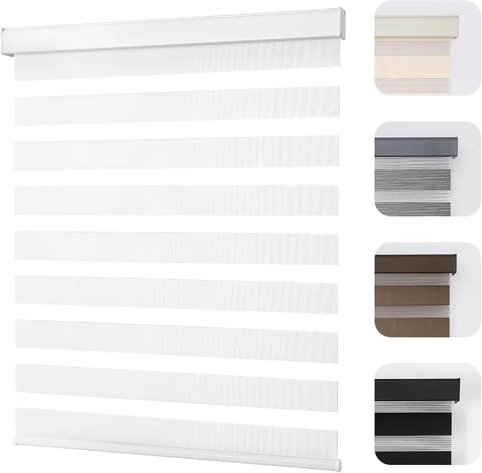 Joydeco Cordless Zebra Blinds for Indoor Windows, White (Aluminum Cover)