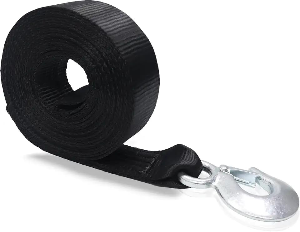 2" x 20' Boat Winch Strap with Hook, 18,000lb Break Strength, Black Boat Winch Strap Replacement for Boat, Jet Ski, Marine Towing