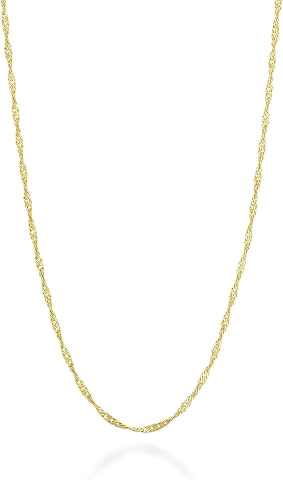 Miabella 925 Sterling Silver, 18K Gold Plated Italian 1.5mm Singapore Chain Necklace for Women, Made in Italy