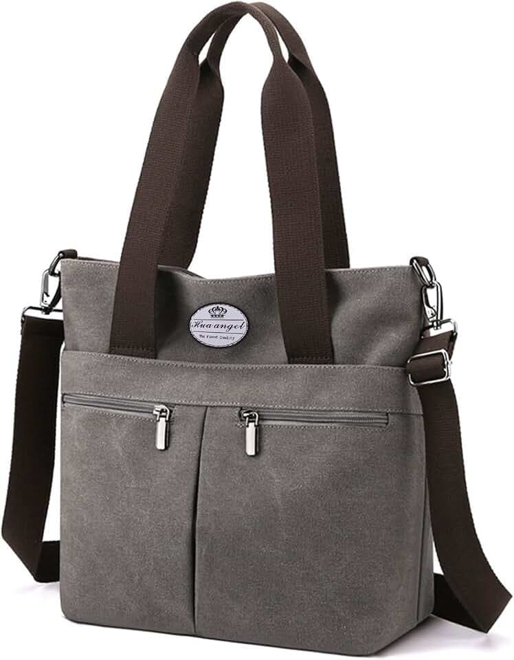 HUA ANGEL Damen Handtasche Canvas Umhängetasche Mittelgroß mit Viele Fächer
