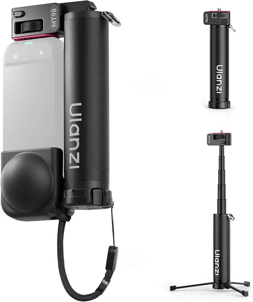 Ulanzi MT98 Faltbarer Invisible Selfie-Stick und Mini Stativ 2-in-1 — Für Action Cams — Ausziehbar bis 57 cm — 1/4 Zoll Anschluss — Kompakt für Reisen - Schwarz