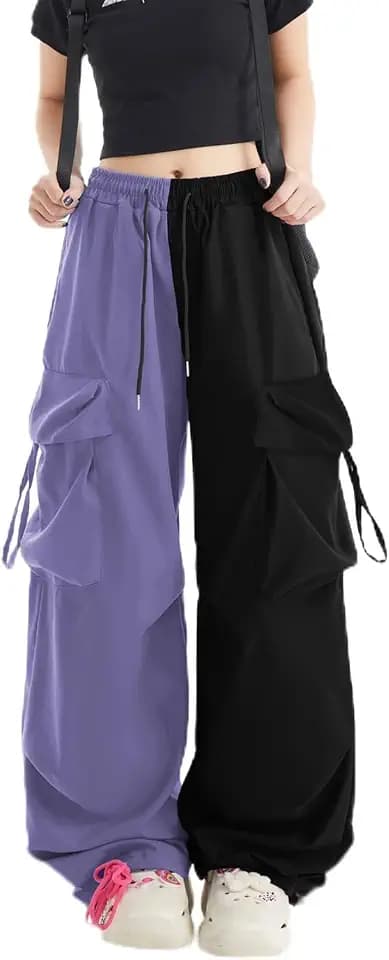 Skateboard Frog Women Cargo Pants Patchwork Y2K Streetwear Baggy Drawstring