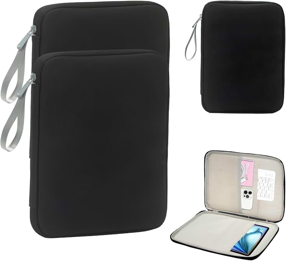 12.9 Inch 2Pcs Tablet Sleeve Bag Carrying Case with Handle for iPad Pro 13-in M4 & iPad Air 13-in M2 M3(2025), iPad Pro 12.9 M2 M1 6/5th, Shockproof iPad Soft Case Protective Cover - Black
