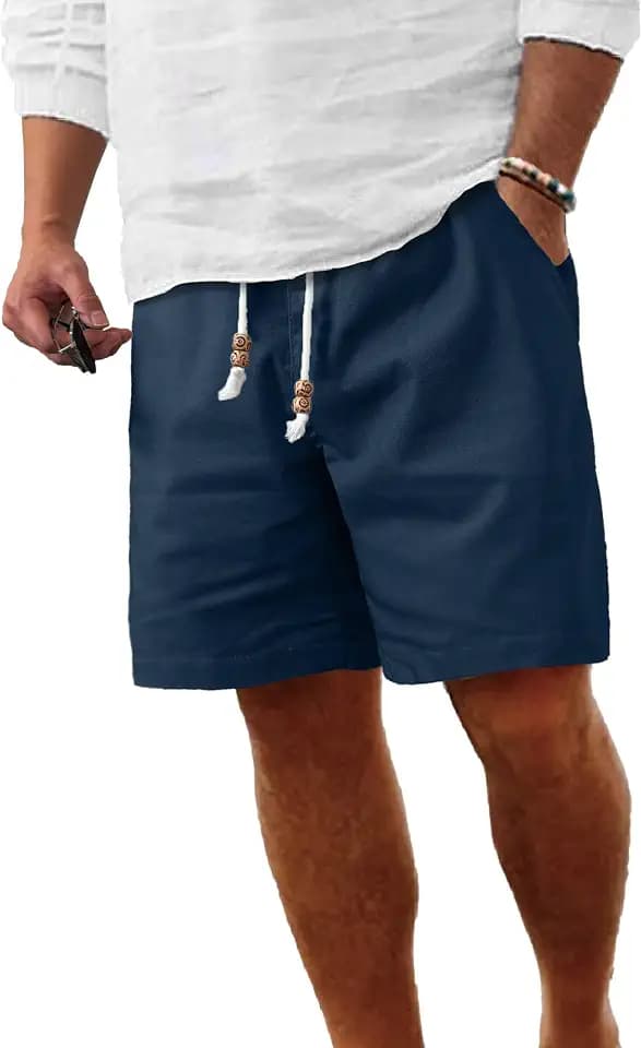 Comdecevis Men's Cotton Linen Casual Shorts