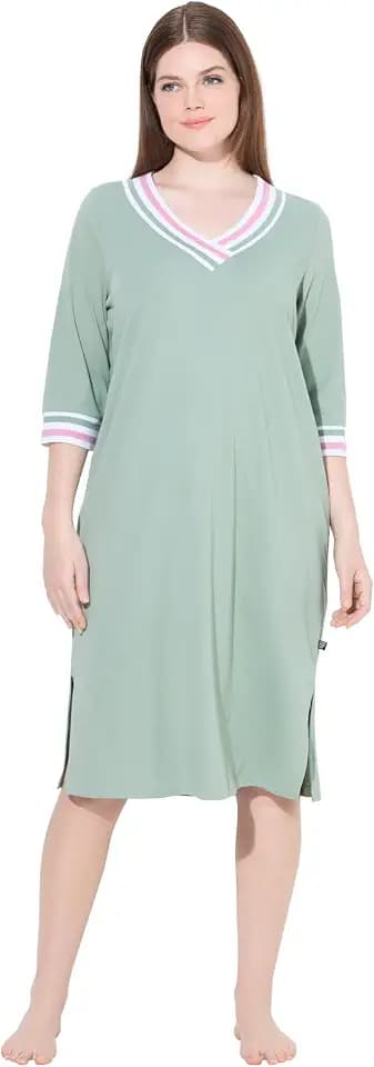 Ulla Popken Damen Nachthemd, Streifenkanten, 3/4-arm Nightgown (1er Pack)