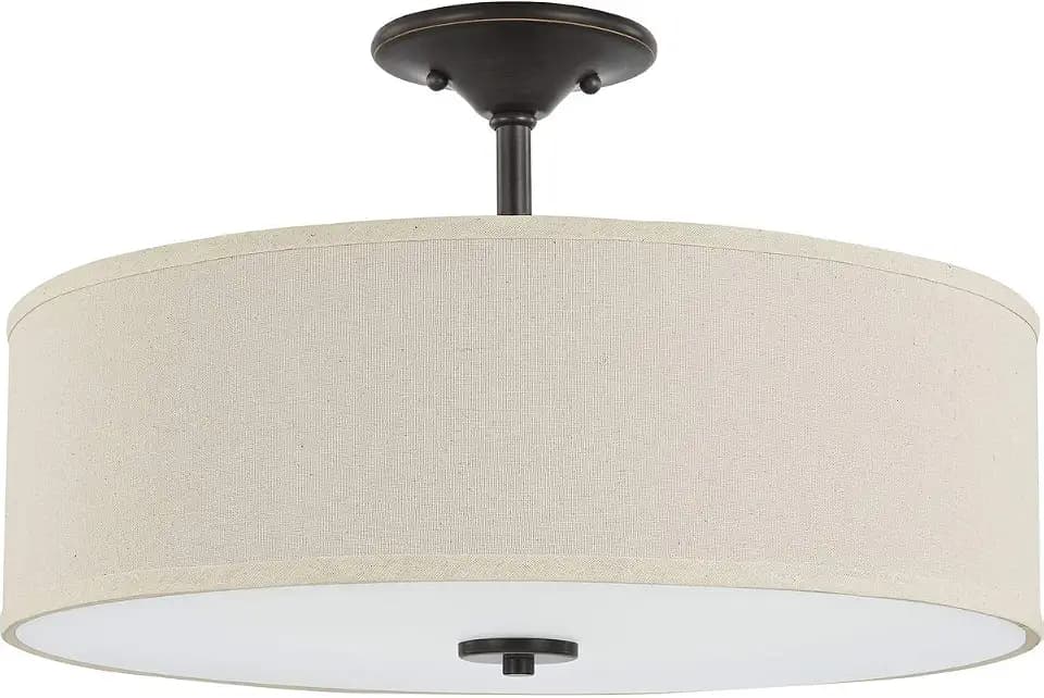 Progress Lighting Inspire 3-Light Fabric Semi-Flush Light, Antique Bronze