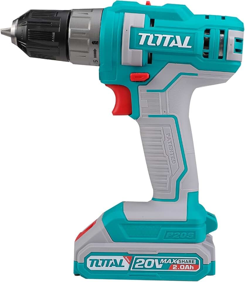 TOTAL - Akku Bohrschrauber - 20V - Inklusive einer 2 Ah Akku und Ladegerät - Selbstspannendes Bohrfutter - Max. Drehmoment 45 Nm - Ideal für Heimwerker und Projekte zu Hause - Blau
