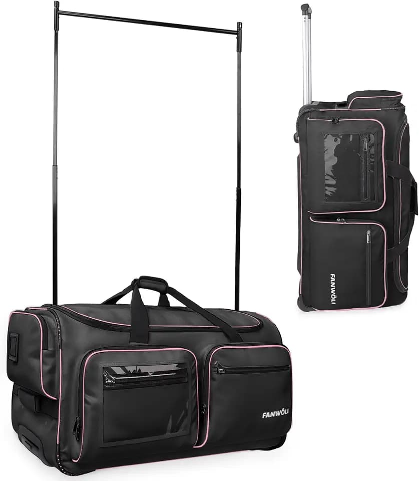 Fanwoli 28" Dance Bag with Garment Rack, Stable Rolling Competition Duffel