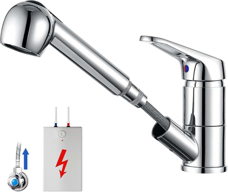 Auralum Niederdruck Armatur Küche Wasserhahn mit 2-Strahl-Brause Ausziehbar
