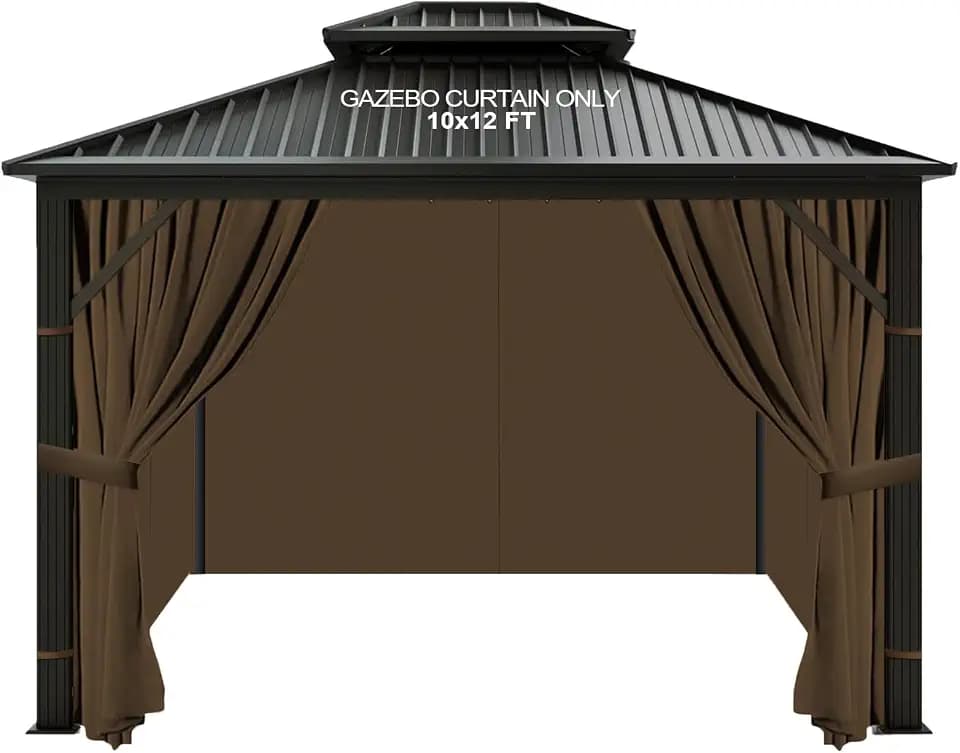 slashome 10x12 Gazebo Curtains Outdoor Waterproof, 4 Panel Sidewalls, Mocha