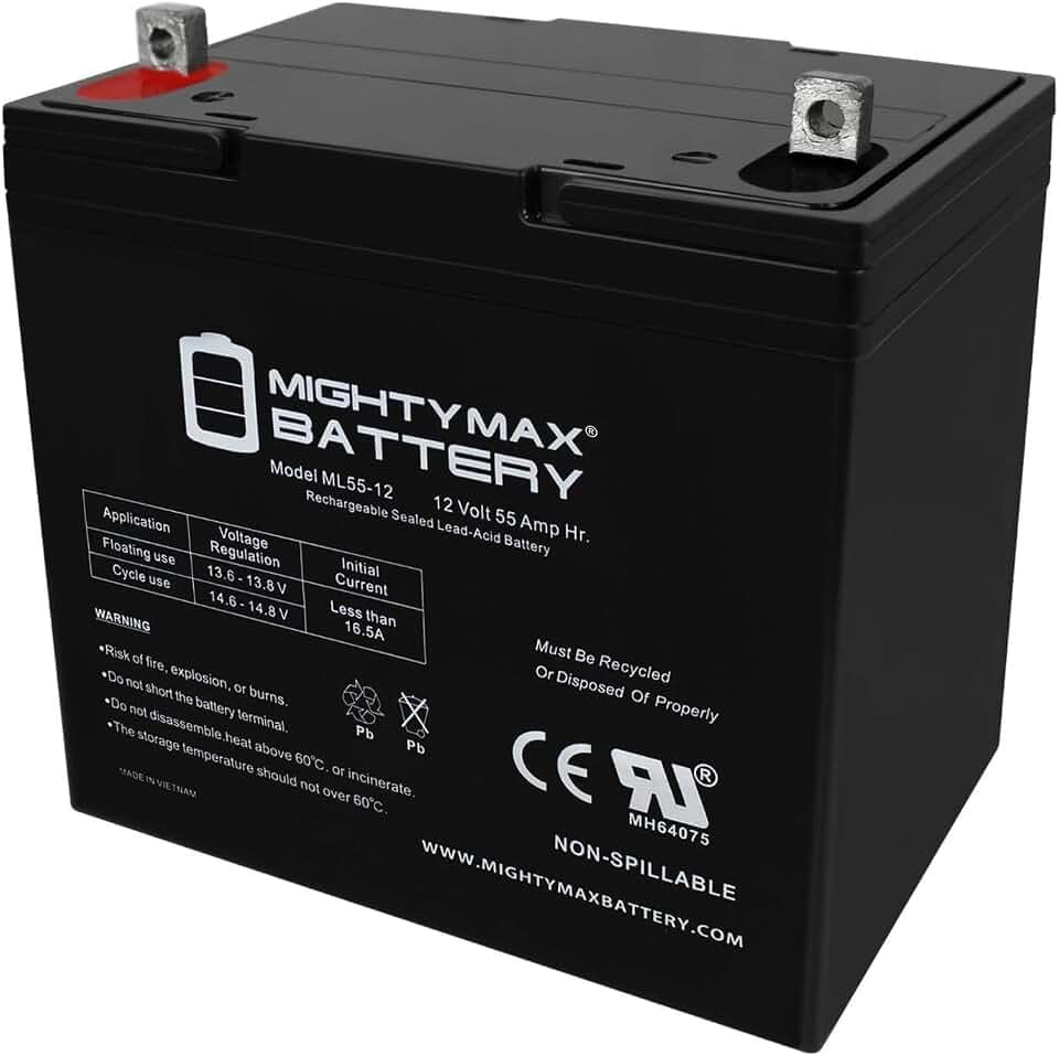 ML55-12 - 12 Volt 55 AH, Nut and Bolt (NB) Terminal, Rechargeable SLA AGM Battery