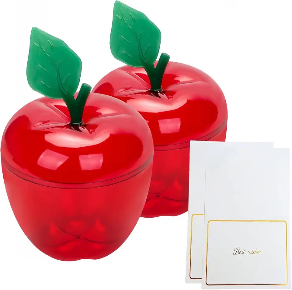 Large Red Apple Container with Blank Cards, Back to School Gift - 2 Pack