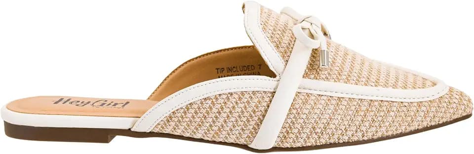 Corkys Footwear Hey Girl Womens Tip Included Pointed Toe Mule - Slip On Flat Dress Shoe - Dainty Bow with Metal Accents - Cushioned Insole - Chic Comfortable Work Office Style