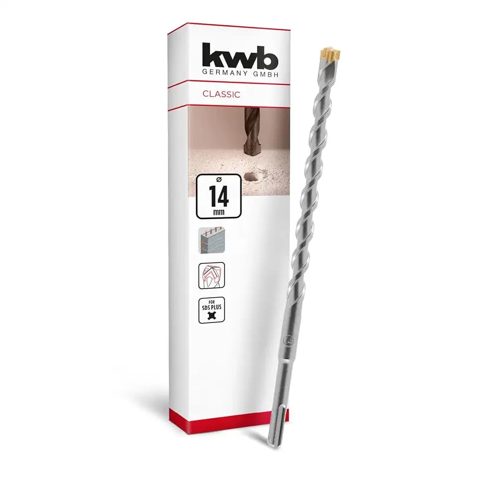 kwb SDS Plus Bohrer, SDS Plus Hammerbohrer (Ø 14 mm x 260 mm, mit extrem schneller Hartmetall 4X-Schneide, für armierten Beton, Stein & Mauerwerk)