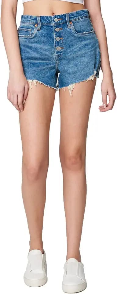 [BLANKNYC] Women's Denim High Rise Short with Exposed Button Fly, Comfortable & Stylish