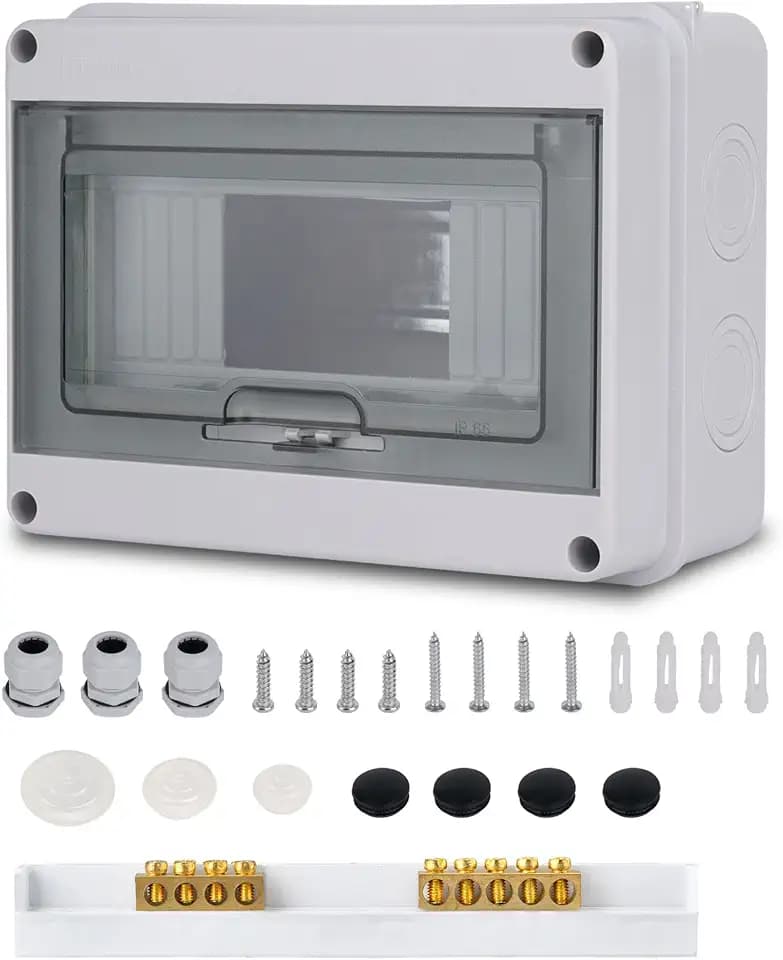 Sicherungskasten Aufputz Verteiler, Verteilerkasten Aufputz ip65 1-reihig für 8 Module, mit Zubehör, Kleinverteiler für Gärten, Feuchtraum