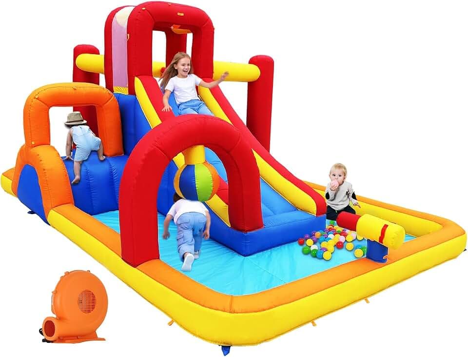 Hongcoral Inflatable Water Slide Bounce House, Obstacle-Course-Style