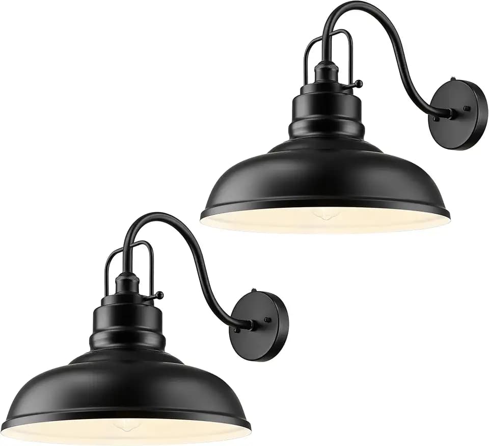 zeyu 2 Pack Dusk to Dawn Outdoor Wall Sconce, Barn Light Fixtures for Front Porch, Exterior Wall Mount Light in Matte Black Finish, 016-1BL-PC-2 BK