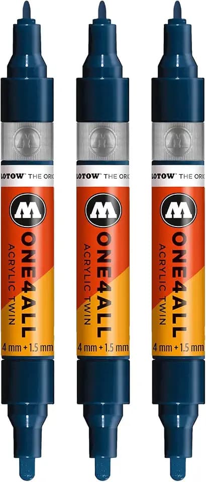Molotow One4All Acrylic Twin Marker (Strichstärke 1.5 mm und 4 mm, hochdeckend und permanent) 3 Stück Farbe 027 petrol