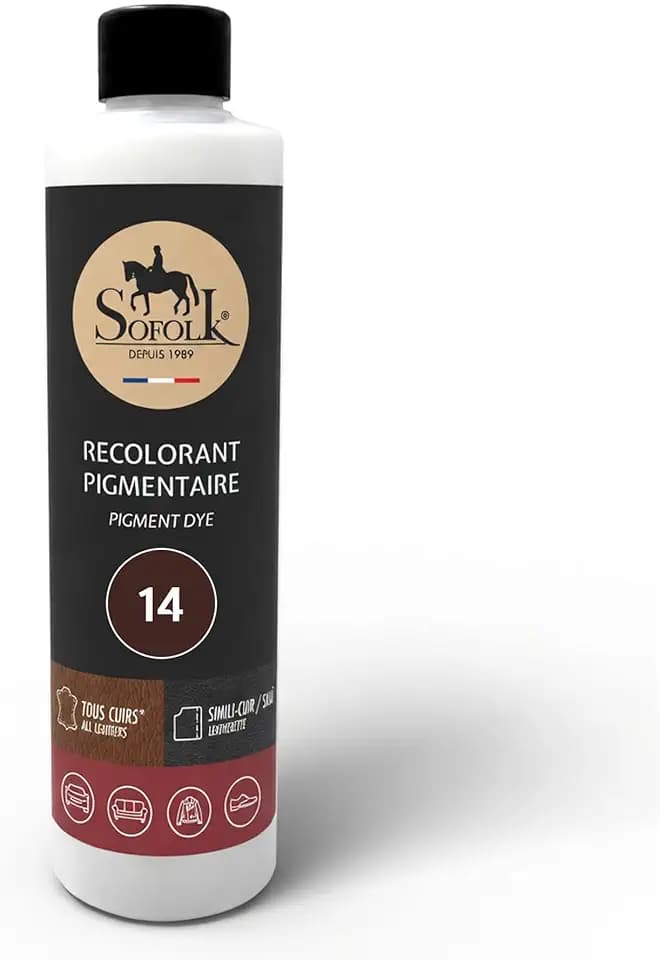 Sofolk Leder/Kunstleder/Vinyl-Lackierung - 21 Farben - Pflege für Autositz und Lenkrad, Sofa, Schuh, Jacke und andere Bekleidung (14-chocolate, 125ml)