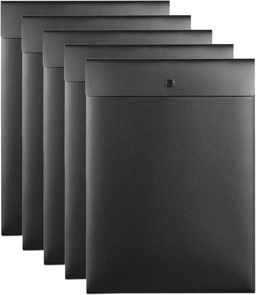 VANRA Vertical File Folders Poly Filing Envelope Plastic Project Folder with Snap Button Closure for A4 Letter Size Paper (Pack of 5, Black)