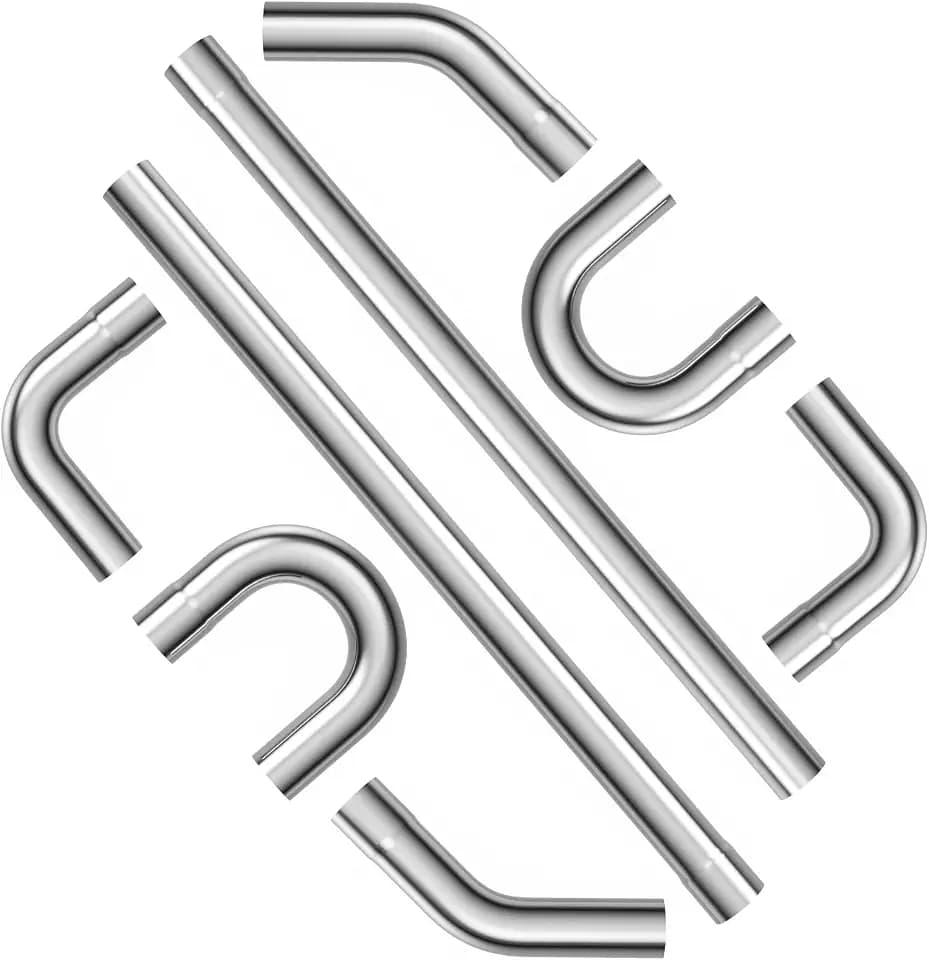 A-KARCK Stainless Steel Mandrel Bends 8 Pcs, 2.5 Inches 304 Stainless Steel Exhaust Pipe DIY Custom Exhaust Tubing Pipe Straight & U-Bend Kit, Polished Surface, Universal Fit