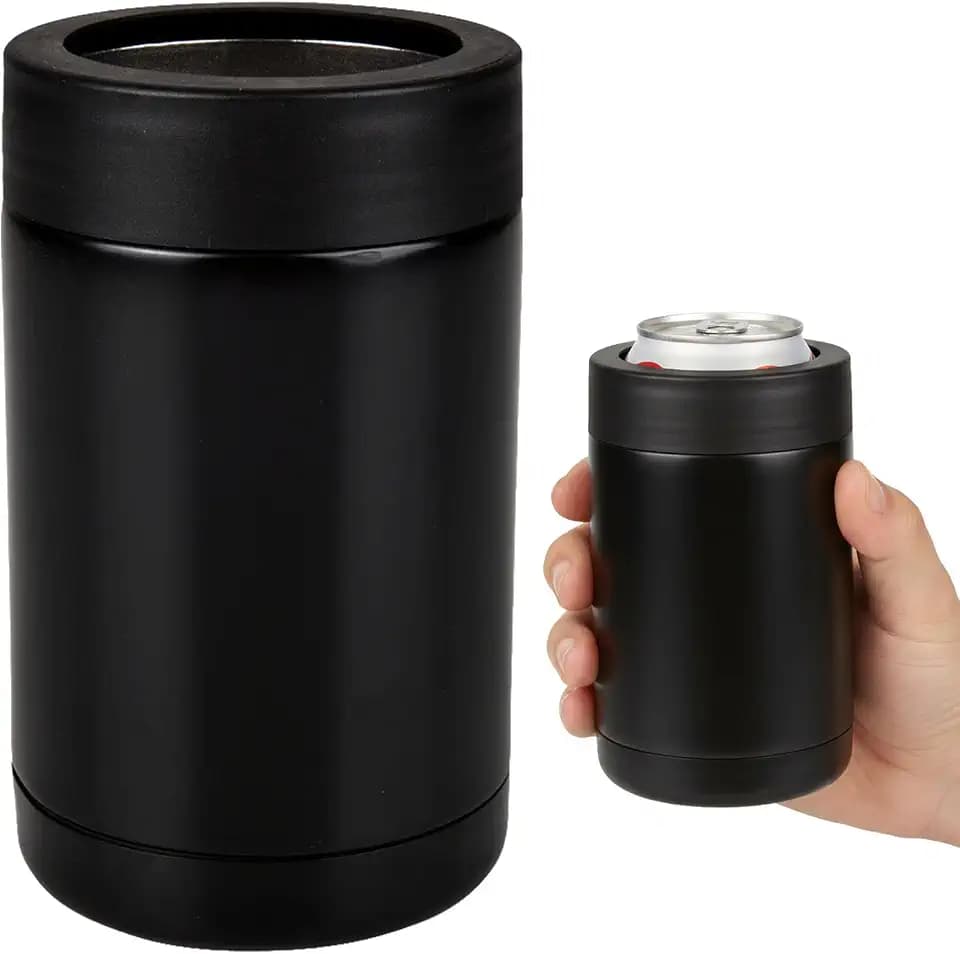 Double Wall Stainless Steel Can Cooler – 5 Inch, Black, Fits Standard Cans - 1 Count