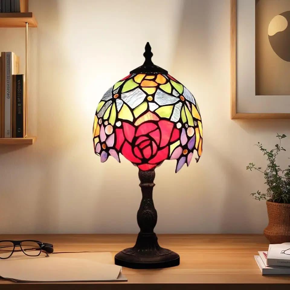 6 inch Tiffany Style Small Table Lamp,Tiffany Table Light in Vibrant Colors,Replaceable E12 Screw Bulb Holder,for Bedside Reading Office Work Students (B)
