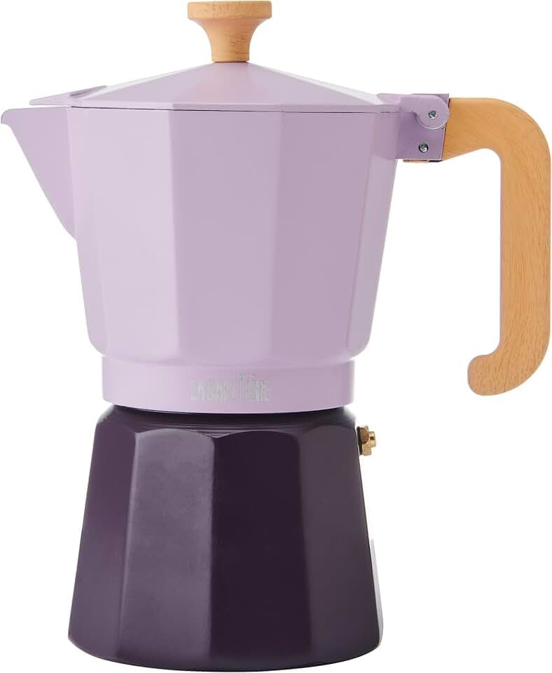 La Cafetière Espressokanne 6 Tasse lila Farbe zweifarbig, aus Aluminium, kompatibel mit Gas, Elektro-, Keramik-Kochfelder, traditionelle italienische Espressokannen,Easy-To-Clean, nur Handwäsche,290ml