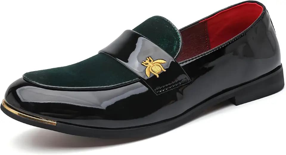 Men's Velvet and Patent Leather Loafers with Gold Embroidery Driving Shoes for Party Wedding Prom Graduation Daily Plus Size 7-13